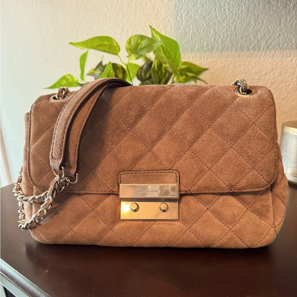 Michael Kors Taupe Suede Chain strap two-way bag